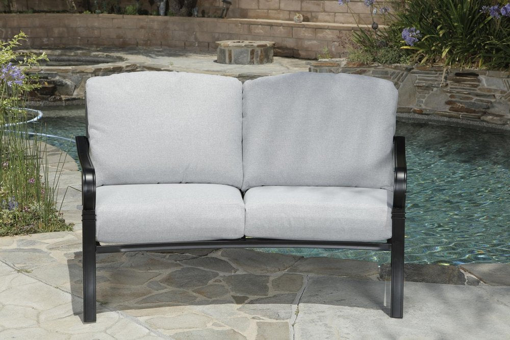 4-Piece Black and Light Gray Metal Outdoor Patio Conversation Set with Table