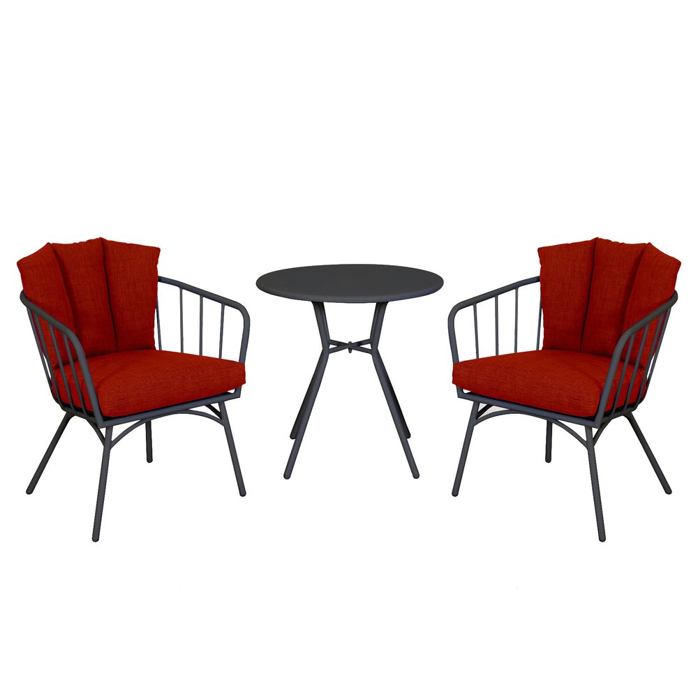 3-Piece Black and Red Metal 2-Person Outdoor Patio Conversation Set with Table