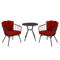 3-Piece Black and Red Metal 2-Person Outdoor Patio Conversation Set with Table