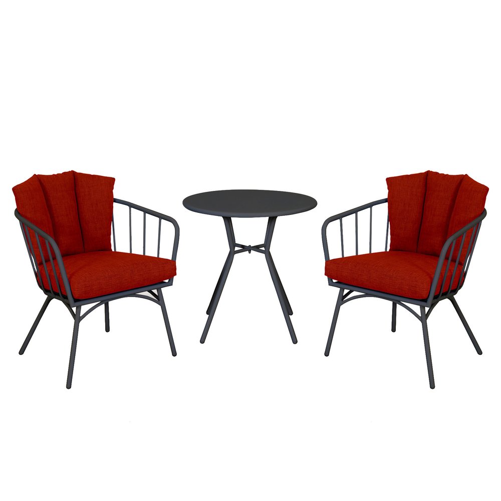 3-Piece Black and Red Metal 2-Person Outdoor Patio Conversation Set with Table