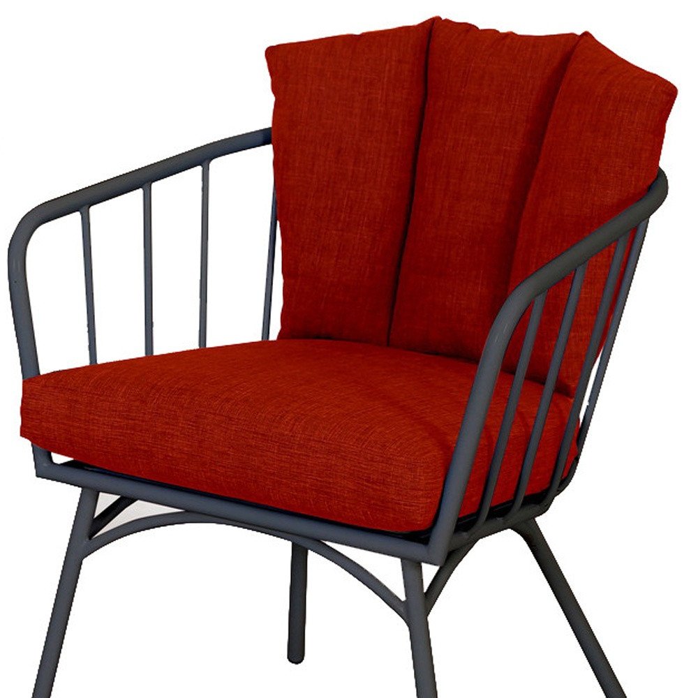 3-Piece Black and Red Metal 2-Person Outdoor Patio Conversation Set with Table