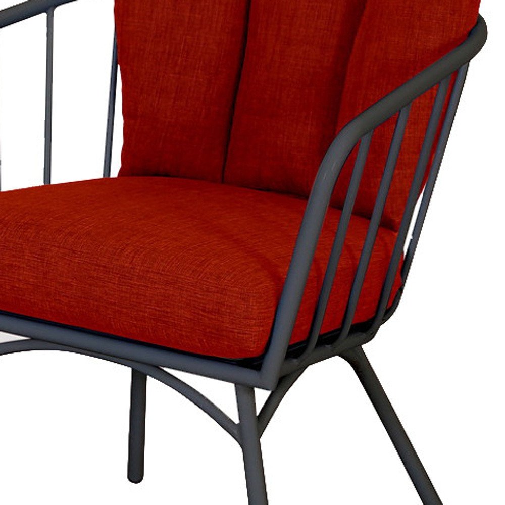 3-Piece Black and Red Metal 2-Person Outdoor Patio Conversation Set with Table