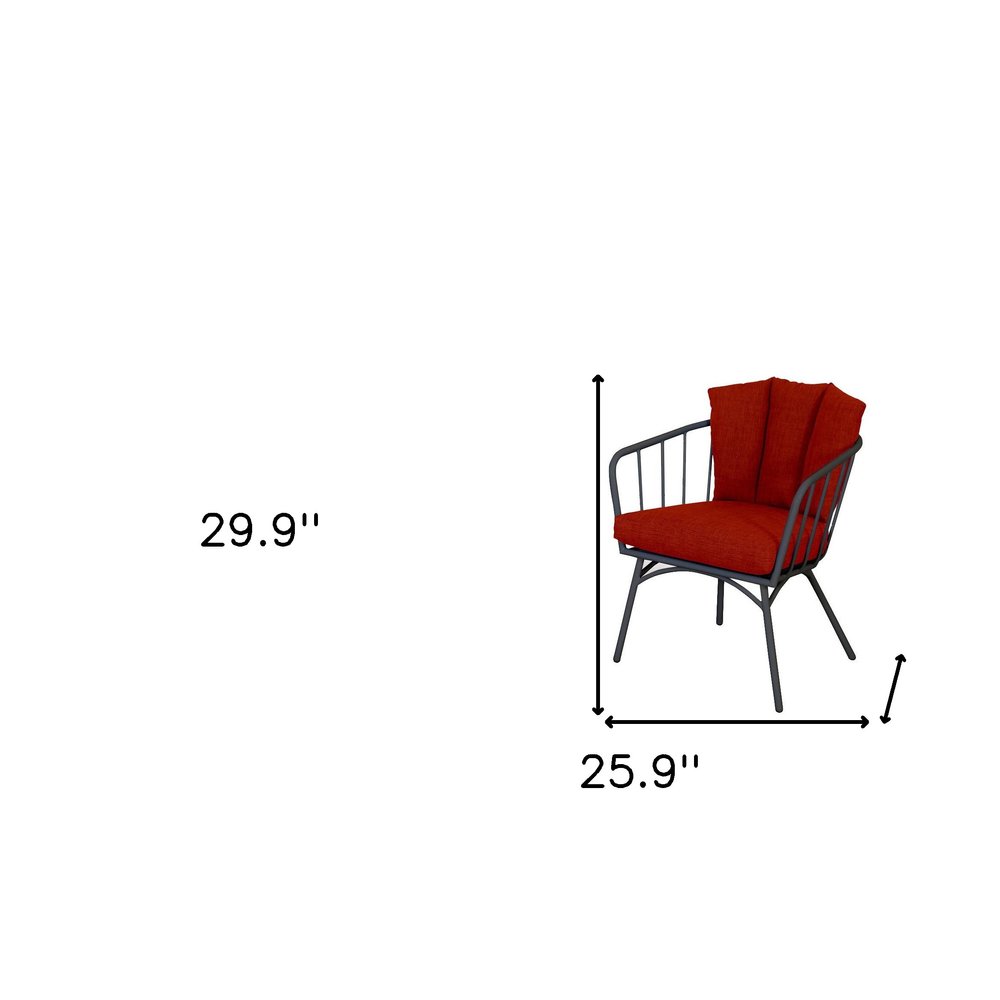 3-Piece Black and Red Metal 2-Person Outdoor Patio Conversation Set with Table