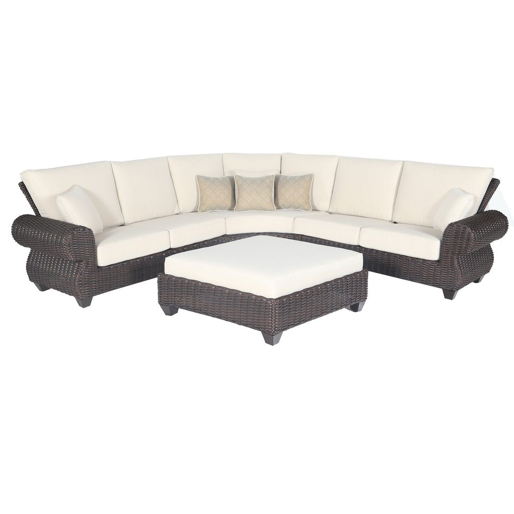 4-Piece Brown and White Wicker Outdoor Patio Sectional Conversation Set