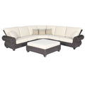 4-Piece Brown and White Wicker Outdoor Patio Sectional Conversation Set