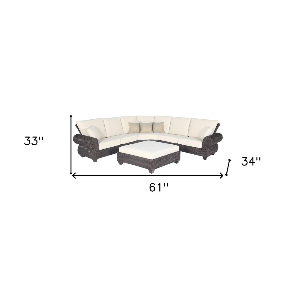 4-Piece Brown and White Wicker Outdoor Patio Sectional Conversation Set