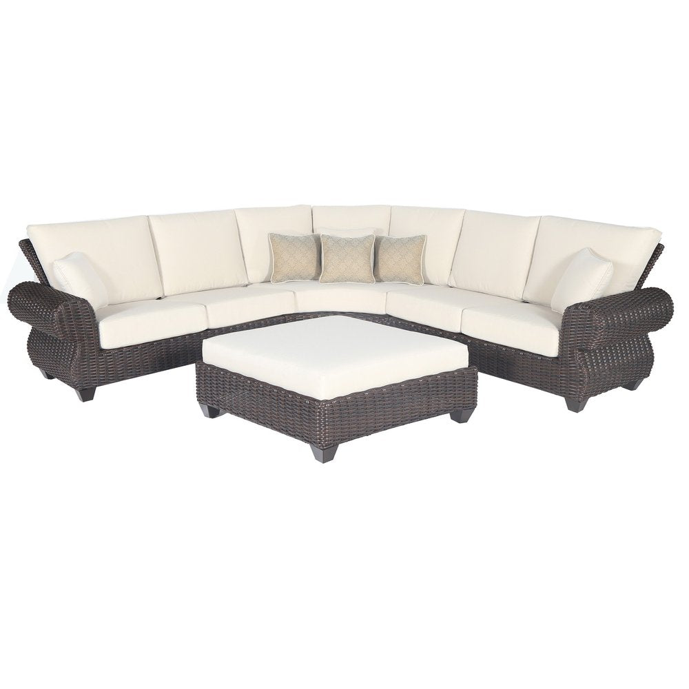 4-Piece Brown and White Wicker Outdoor Patio Sectional Conversation Set