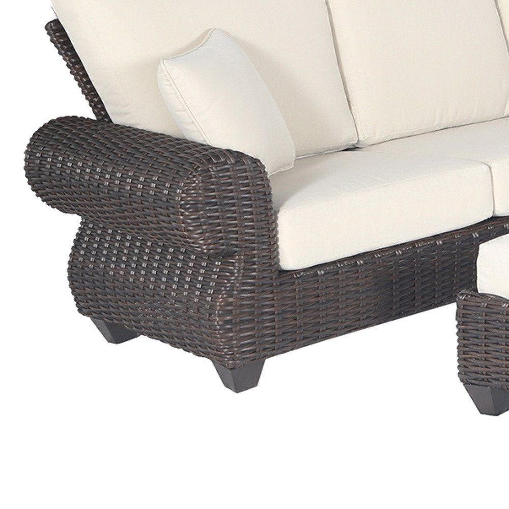 4-Piece Brown and White Wicker Outdoor Patio Sectional Conversation Set