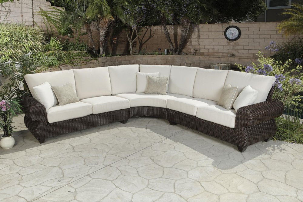 4-Piece Brown and White Wicker Outdoor Patio Sectional Conversation Set