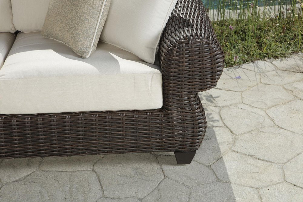 4-Piece Brown and White Wicker Outdoor Patio Sectional Conversation Set