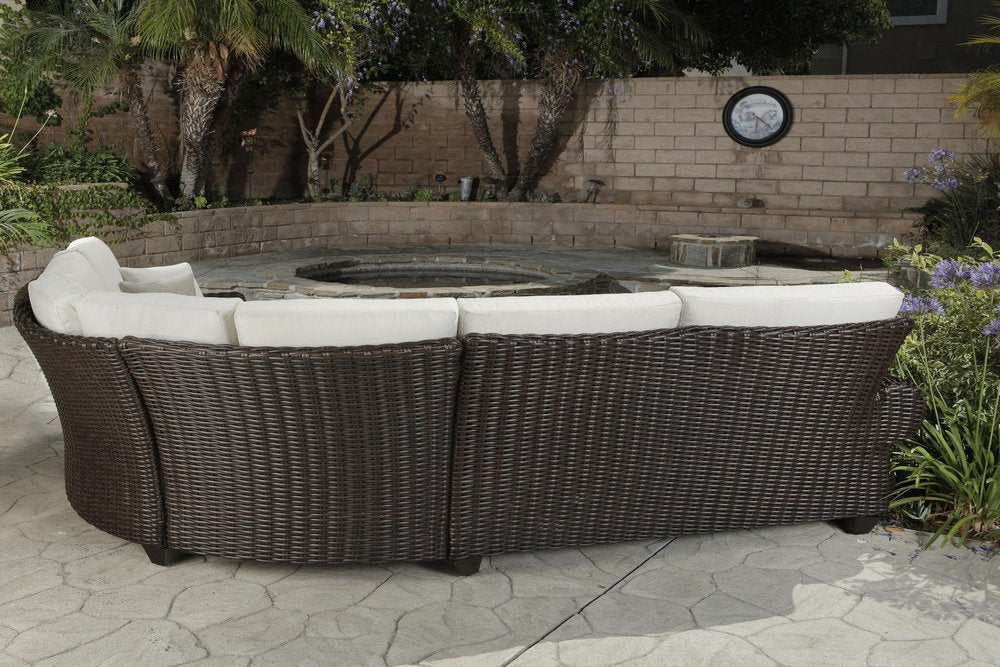 4-Piece Brown and White Wicker Outdoor Patio Sectional Conversation Set