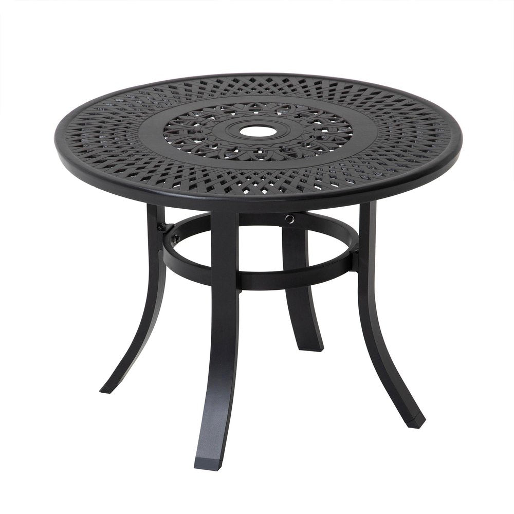 24" Black Rounded Metal Outdoor Patio Bistro Table with Umbrella Hole