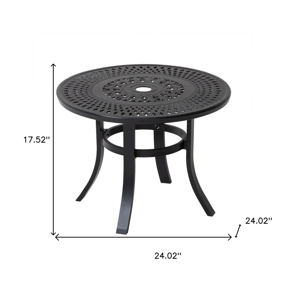 24" Black Rounded Metal Outdoor Patio Bistro Table with Umbrella Hole