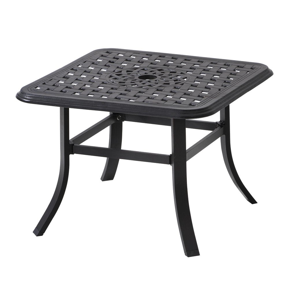24" Black Square Metal Outdoor Patio Bistro Table with Umbrella Hole