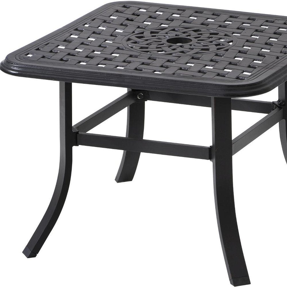 24" Black Square Metal Outdoor Patio Bistro Table with Umbrella Hole