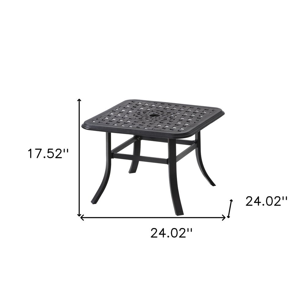 24" Black Square Metal Outdoor Patio Bistro Table with Umbrella Hole