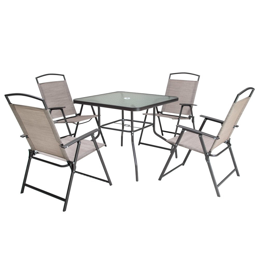 Outdoor Patio 5-Piece Clear and Black Square Glass Dining Set with 4 Chairs