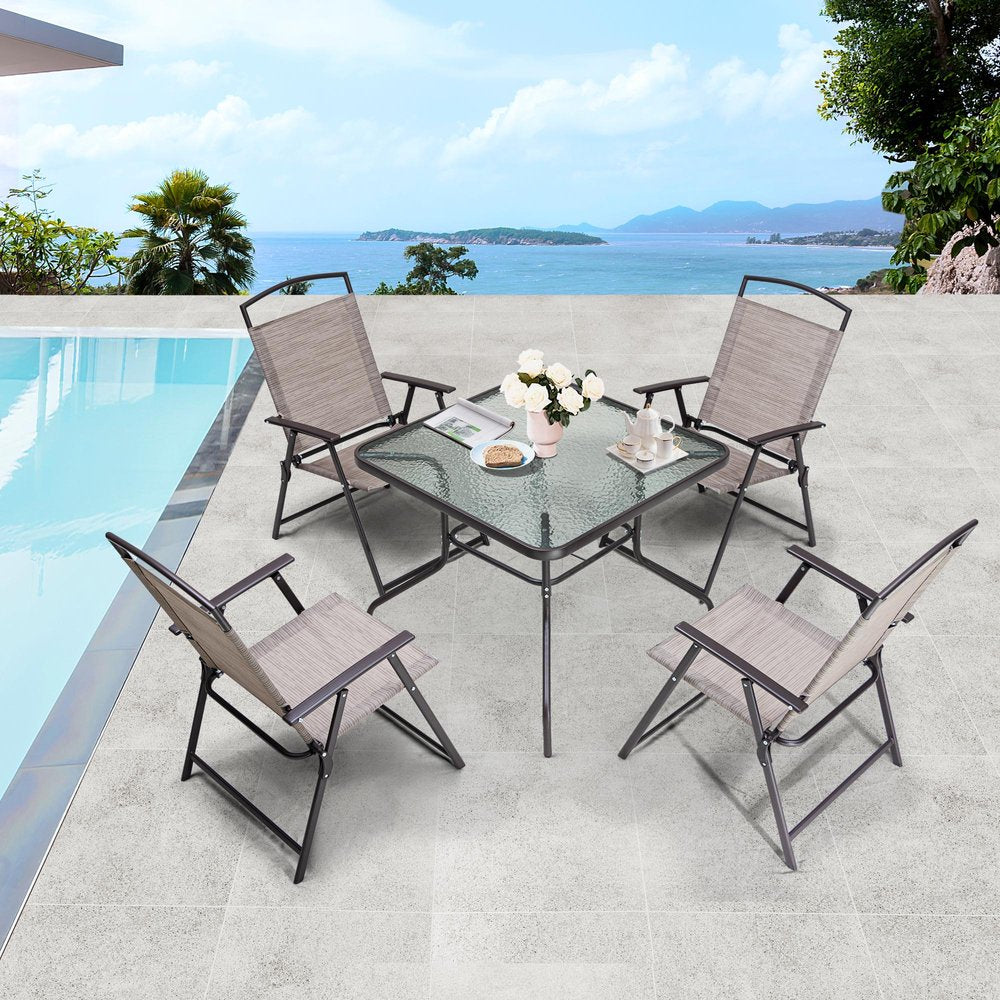 Outdoor Patio 5-Piece Clear and Black Square Glass Dining Set with 4 Chairs