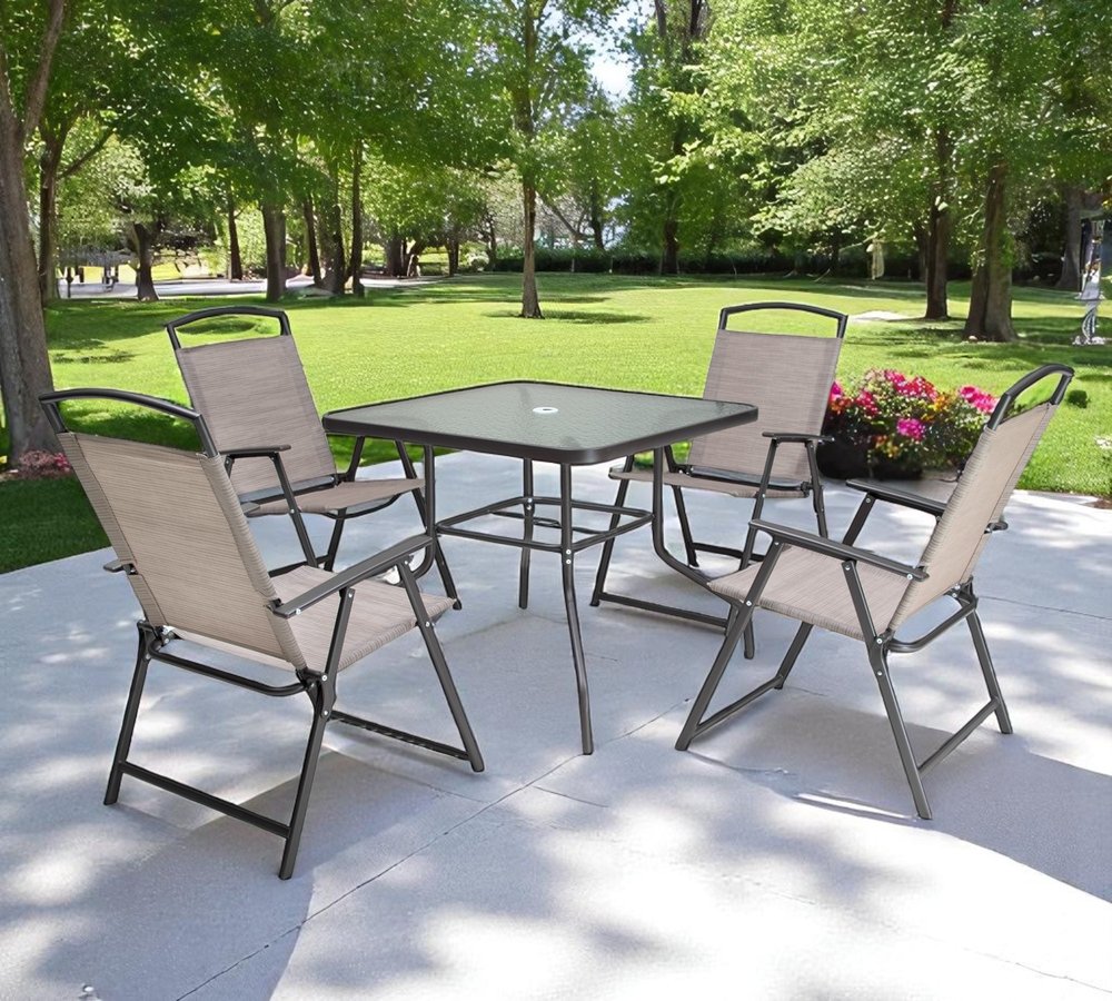 Outdoor Patio 5-Piece Clear and Black Square Glass Dining Set with 4 Chairs