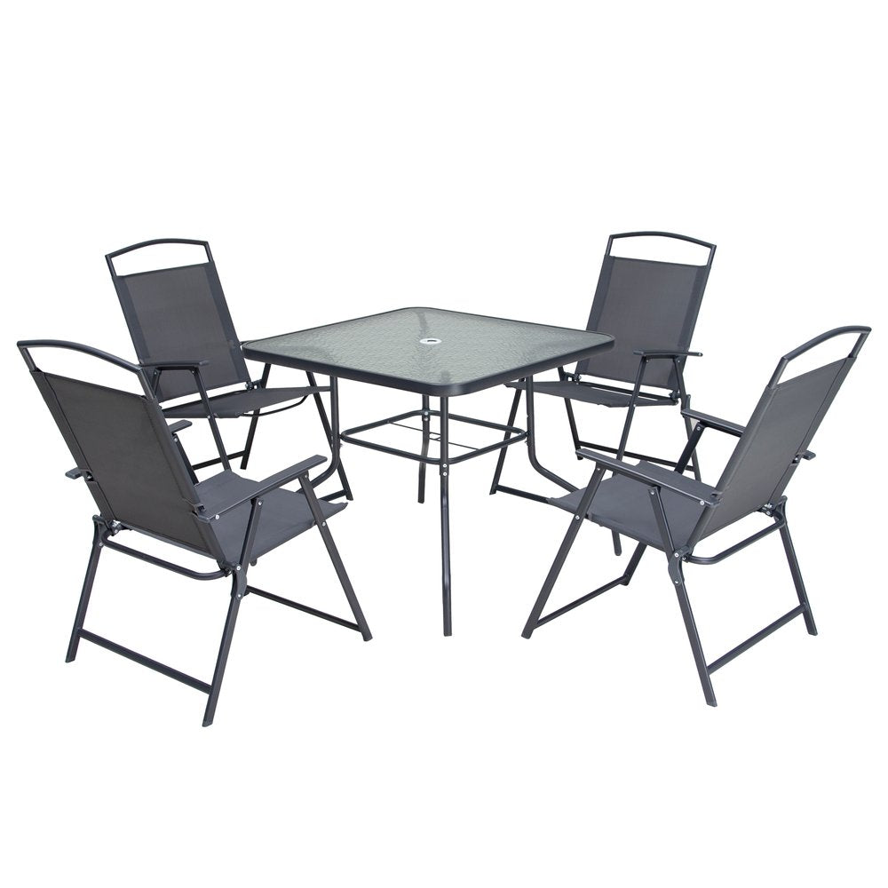 Outdoor Patio 5-Piece Clear and Black Square Glass Dining Set with 4 Chairs