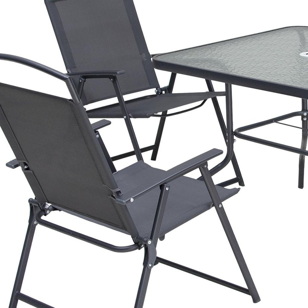 Outdoor Patio 5-Piece Clear and Black Square Glass Dining Set with 4 Chairs