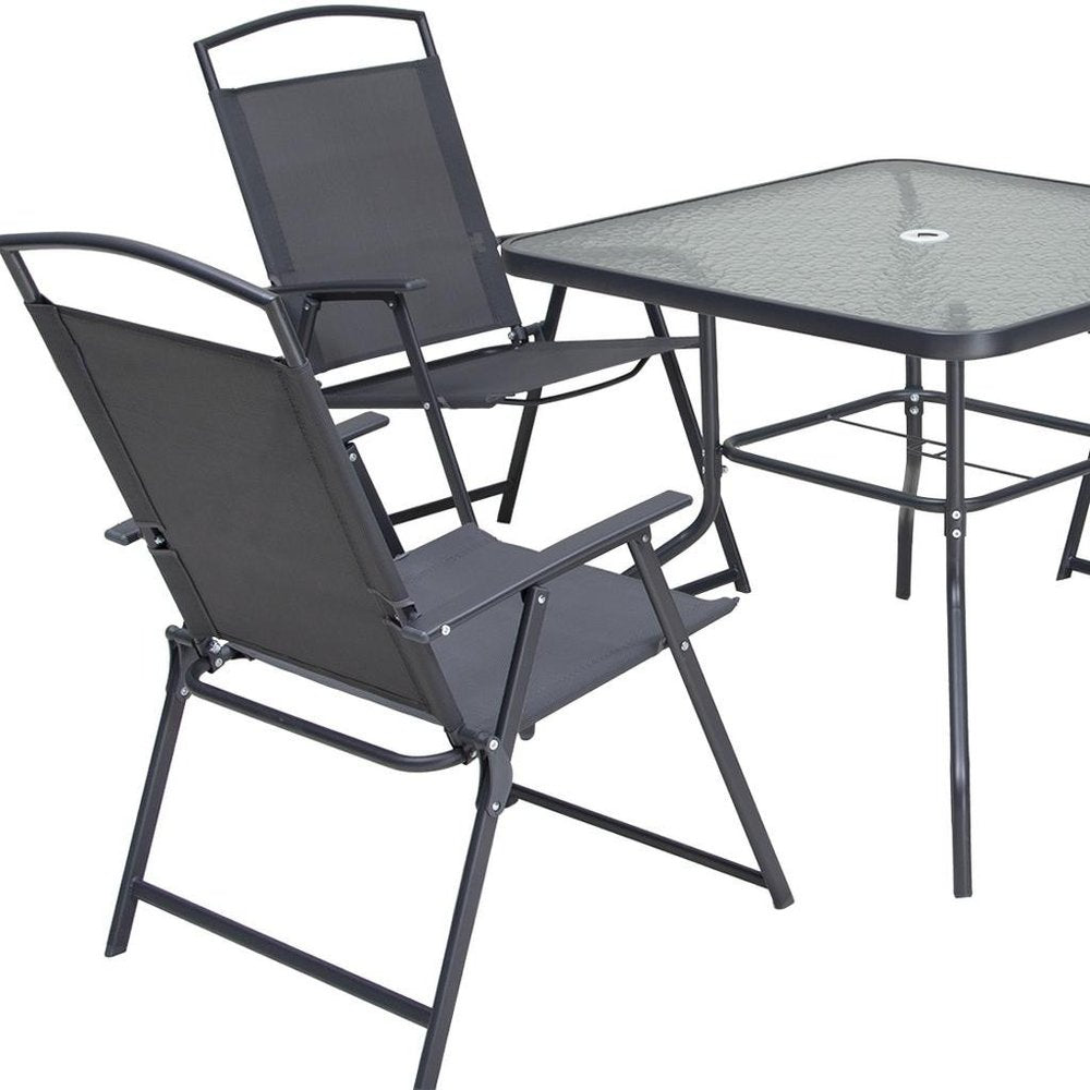 Outdoor Patio 5-Piece Clear and Black Square Glass Dining Set with 4 Chairs