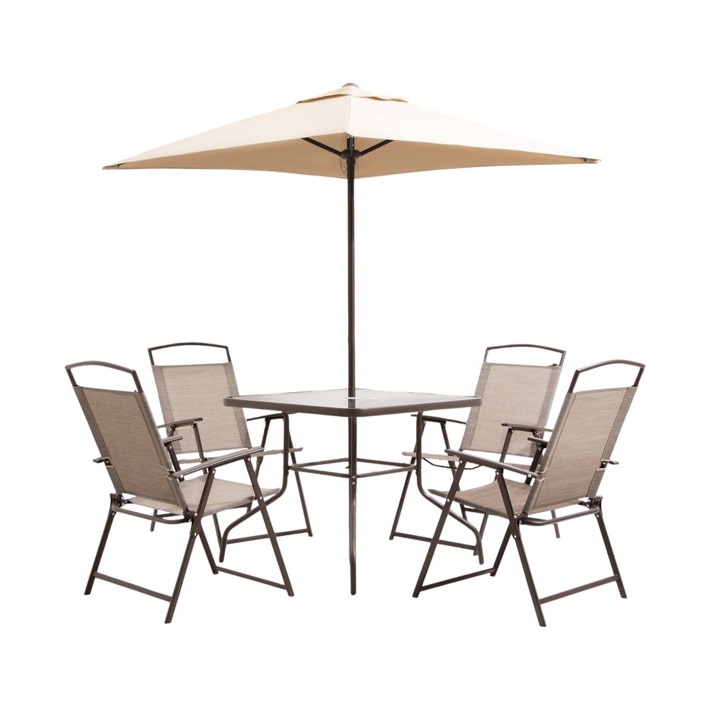 Outdoor Patio 6-Piece Clear and Gray Square Glass Dining Set with 4 Chairs