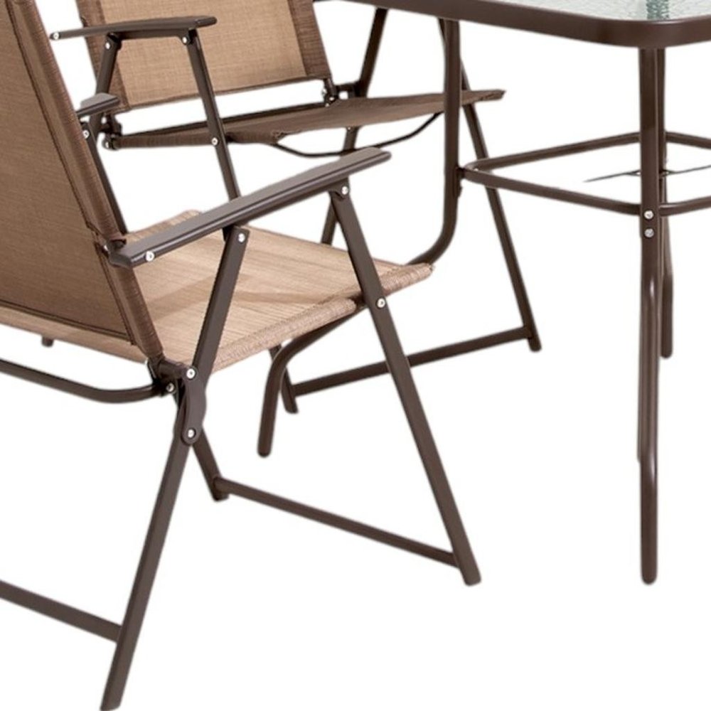 Outdoor Patio 6-Piece Clear and Brown Square Glass Dining Set with 4 Chairs