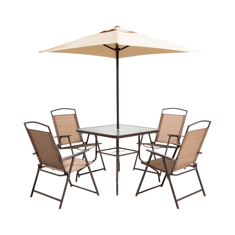 Outdoor Patio 6-Piece Clear and Brown Square Glass Dining Set with 4 Chairs
