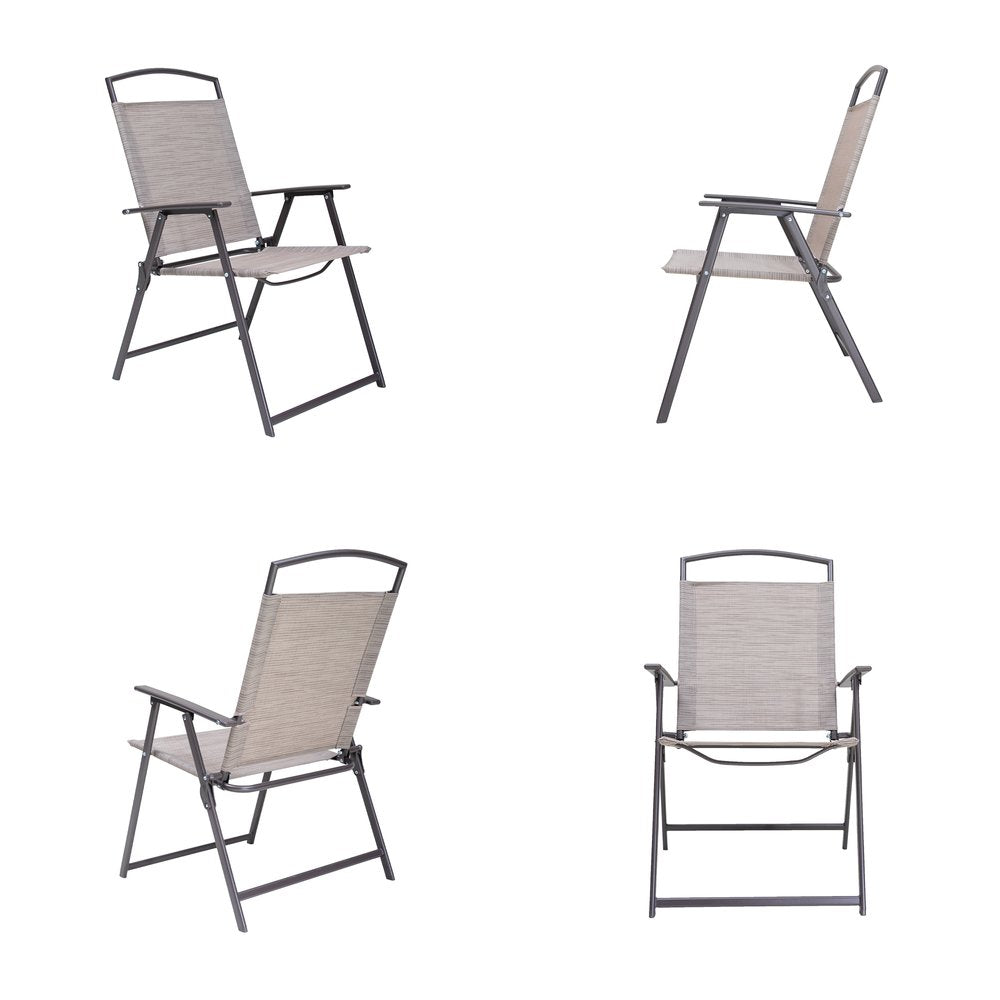 4-Piece 35" Brown Steel Sling Outdoor Patio Folding Arm Chair Set