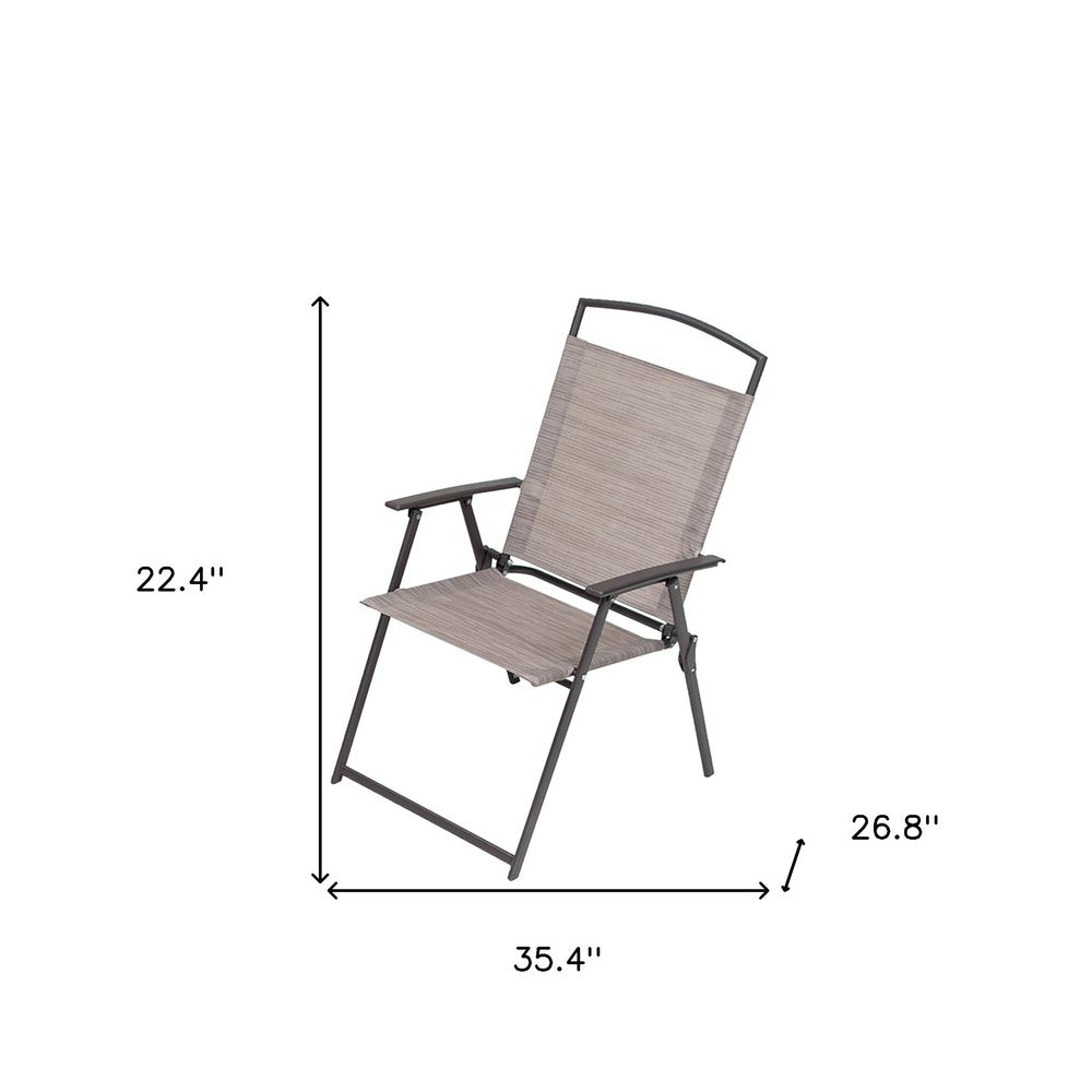 4-Piece 35" Brown Steel Sling Outdoor Patio Folding Arm Chair Set