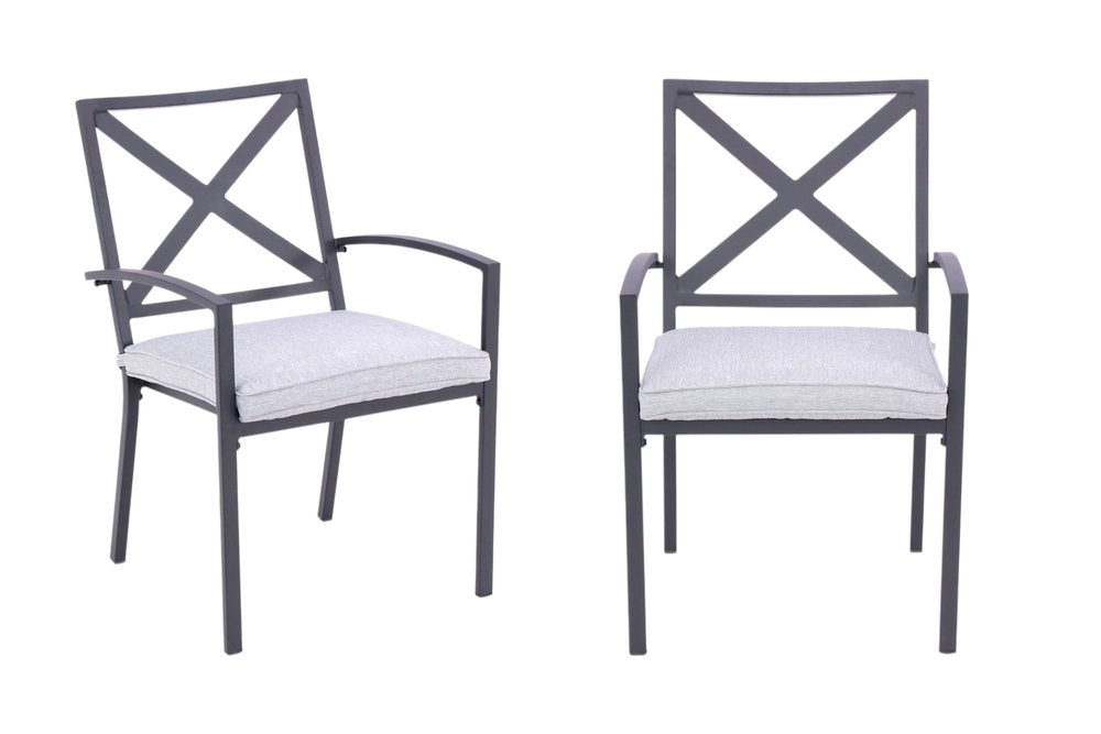 2-Piece Dark Gray Aluminum Outdoor Patio Stacking Dining Chairs with Light Gray Cushion - Outdoor Patio Chair