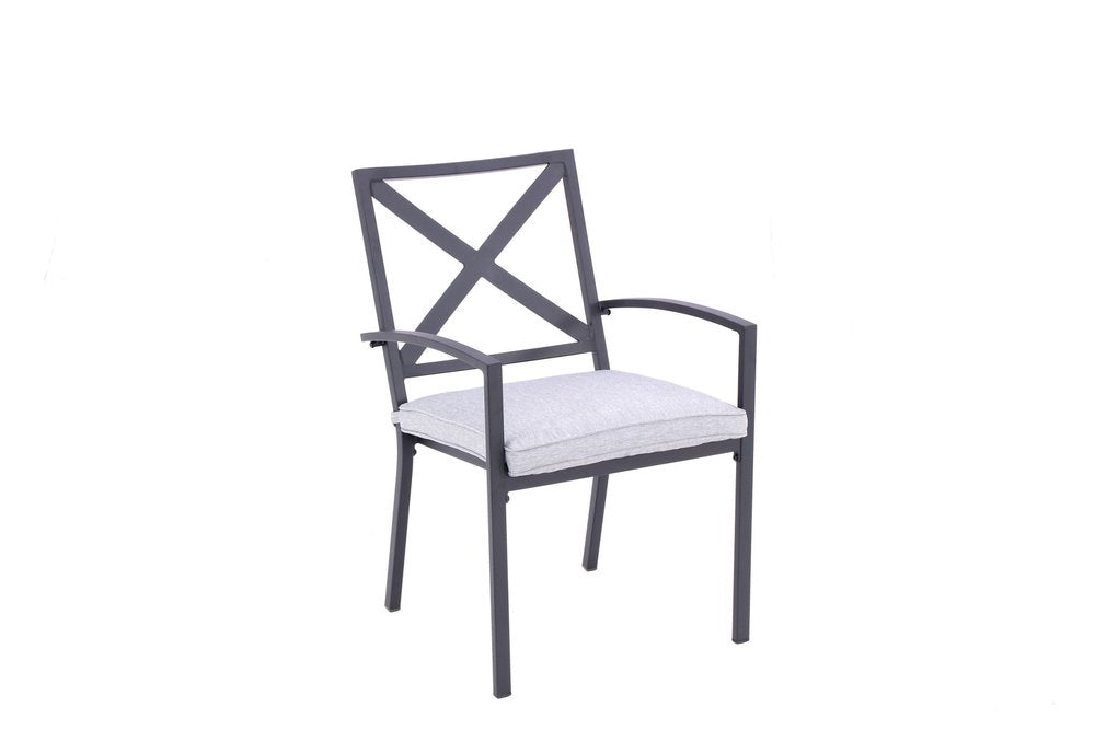 2-Piece Dark Gray Aluminum Outdoor Patio Stacking Dining Chairs with Light Gray Cushion - Outdoor Patio Chair