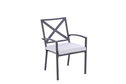 2-Piece Dark Gray Aluminum Outdoor Patio Stacking Dining Chairs with Light Gray Cushion - Outdoor Patio Chair