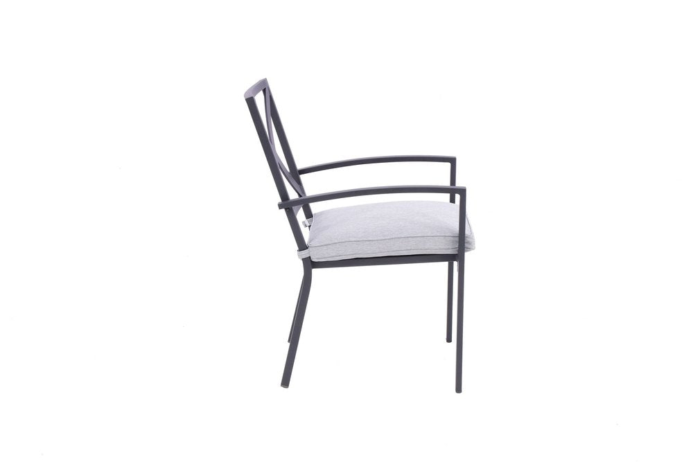 2-Piece Dark Gray Aluminum Outdoor Patio Stacking Dining Chairs with Light Gray Cushion - Outdoor Patio Chair