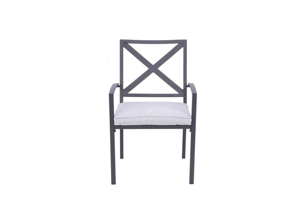 2-Piece Dark Gray Aluminum Outdoor Patio Stacking Dining Chairs with Light Gray Cushion - Outdoor Patio Chair