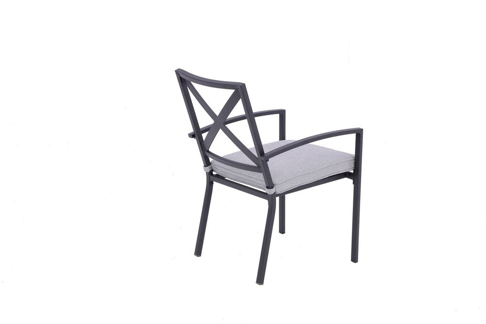 2-Piece Dark Gray Aluminum Outdoor Patio Stacking Dining Chairs with Light Gray Cushion - Outdoor Patio Chair