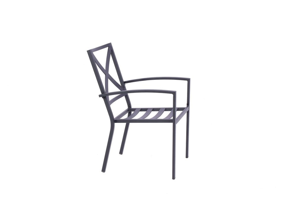 2-Piece Dark Gray Aluminum Outdoor Patio Stacking Dining Chairs with Light Gray Cushion - Outdoor Patio Chair
