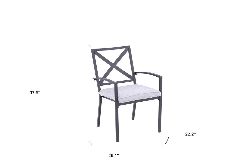 2-Piece Dark Gray Aluminum Outdoor Patio Stacking Dining Chairs with Light Gray Cushion - Outdoor Patio Chair