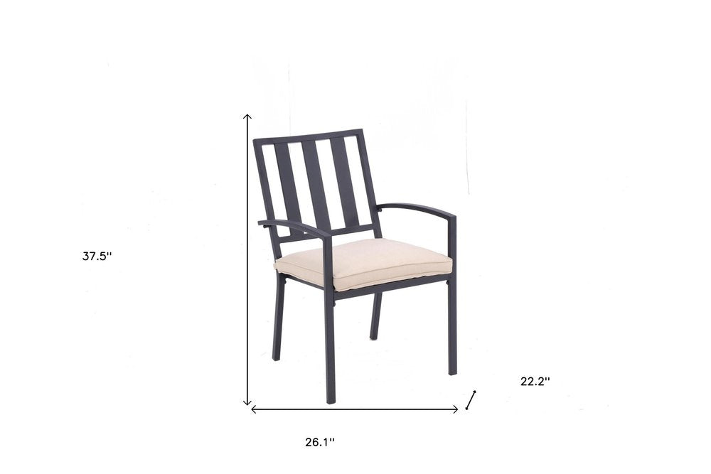 2-Piece Dark Gray Aluminum Outdoor Patio Stacking Dining Chairs with Beige Cushion - Outdoor Patio Chair