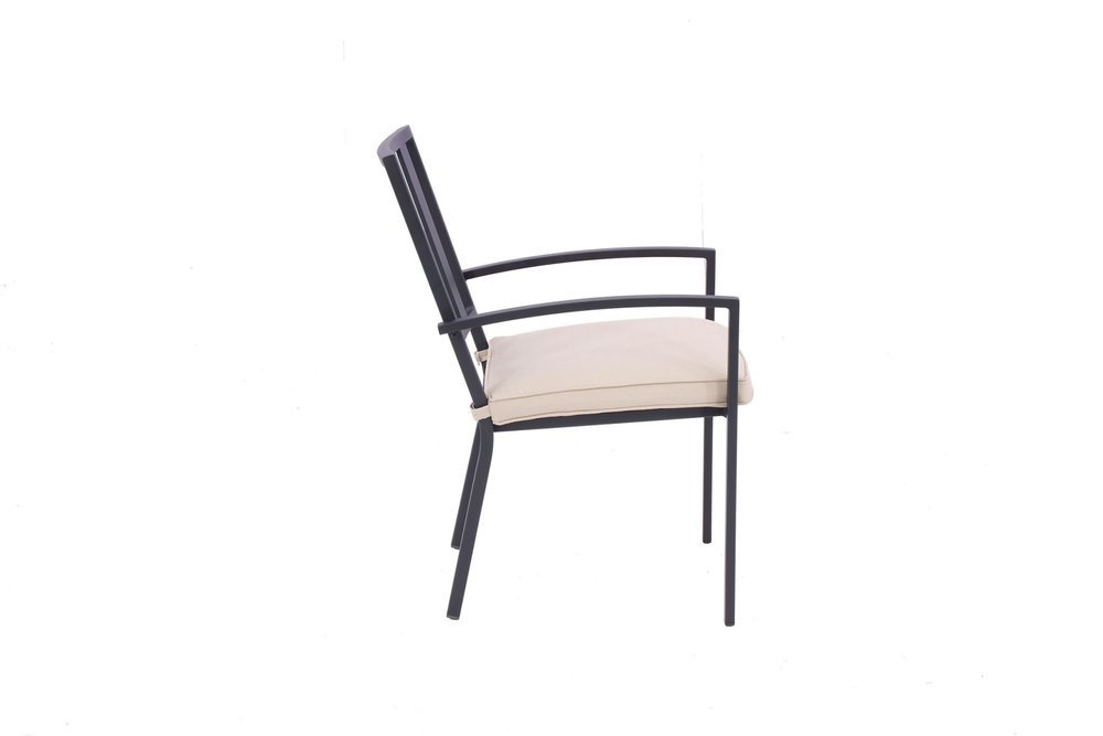 2-Piece Dark Gray Aluminum Outdoor Patio Stacking Dining Chairs with Beige Cushion - Outdoor Patio Chair