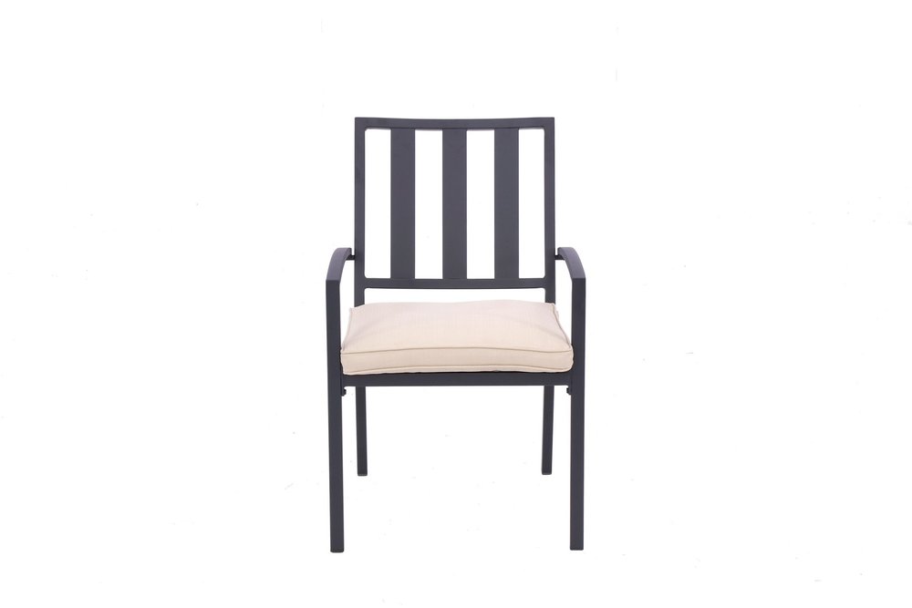 2-Piece Dark Gray Aluminum Outdoor Patio Stacking Dining Chairs with Beige Cushion - Outdoor Patio Chair