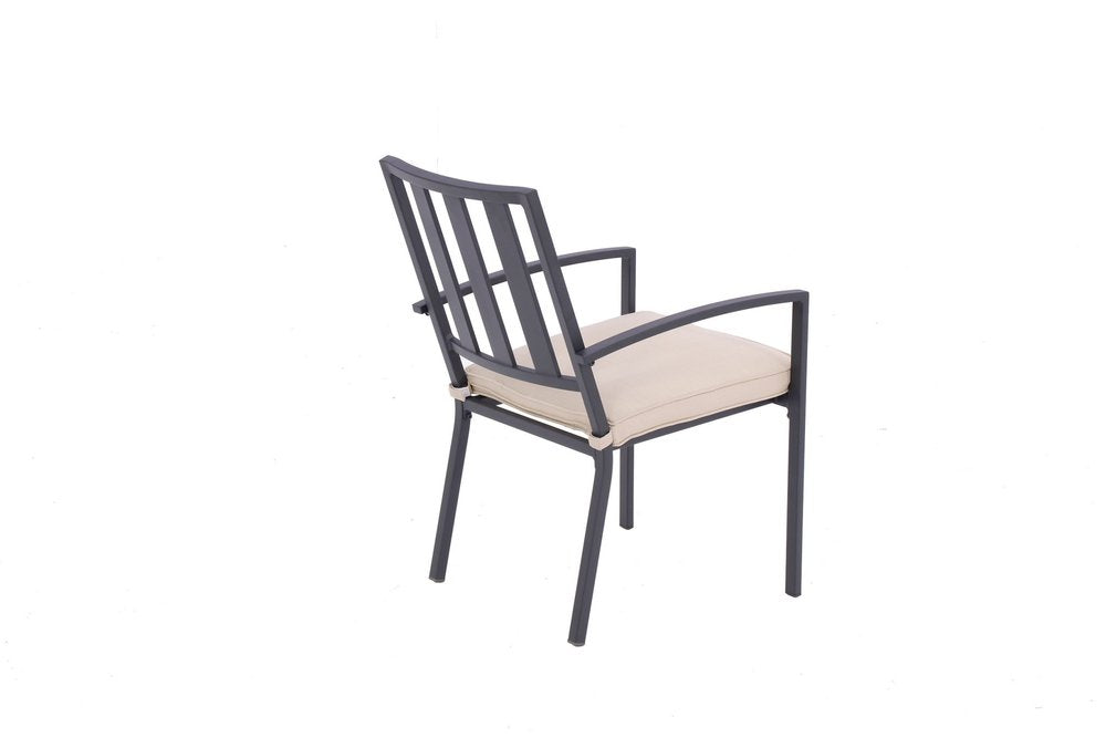 2-Piece Dark Gray Aluminum Outdoor Patio Stacking Dining Chairs with Beige Cushion - Outdoor Patio Chair