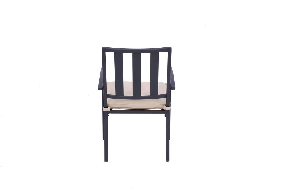 2-Piece Dark Gray Aluminum Outdoor Patio Stacking Dining Chairs with Beige Cushion - Outdoor Patio Chair