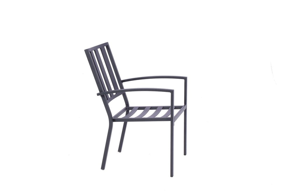 2-Piece Dark Gray Aluminum Outdoor Patio Stacking Dining Chairs with Beige Cushion - Outdoor Patio Chair