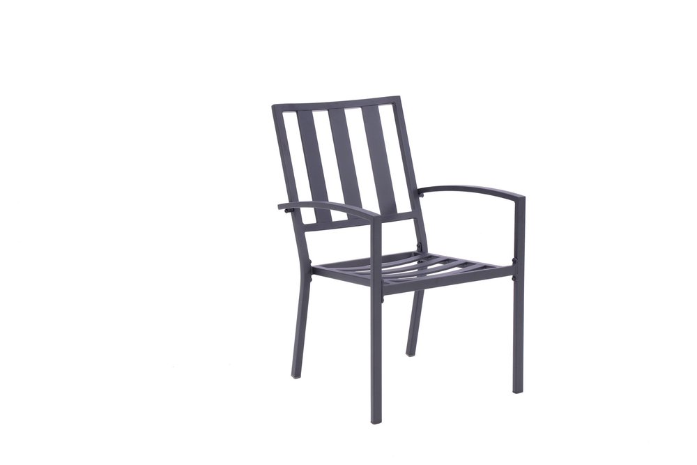 2-Piece Dark Gray Aluminum Outdoor Patio Stacking Dining Chairs with Beige Cushion - Outdoor Patio Chair