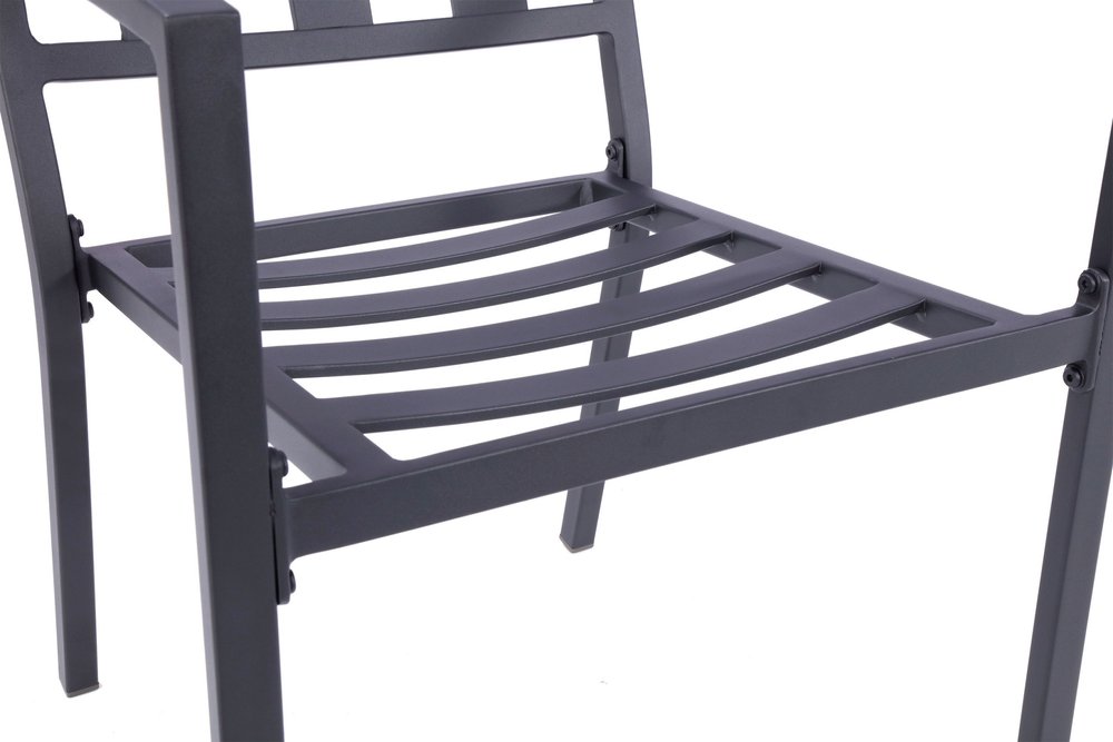 2-Piece Dark Gray Aluminum Outdoor Patio Stacking Dining Chairs with Beige Cushion - Outdoor Patio Chair