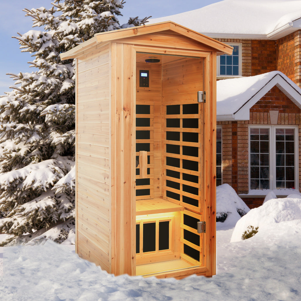 1-Person Far-Infrared Outdoor Sauna - Fir Wood Backyard Sauna