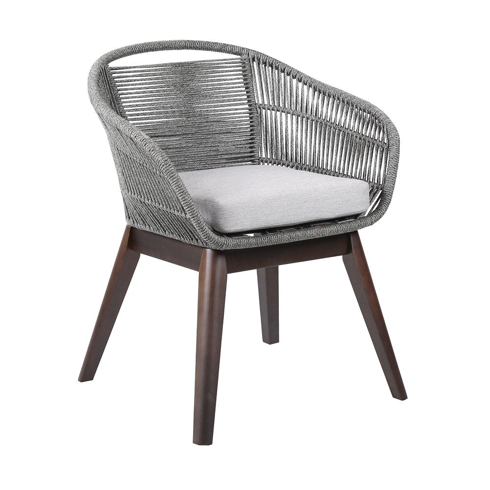 27" Gray Solid Wood Outdoor Patio Dining Chair with Gray Cushion