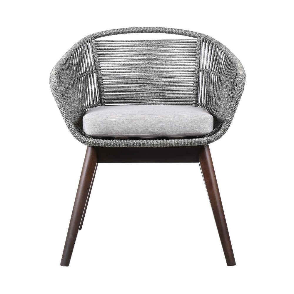 27" Gray Solid Wood Outdoor Patio Dining Chair with Gray Cushion